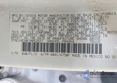 2012 Toyota Tacoma Base V6 из США, поврежденный, VIN 3TMLU4EN0CM082827